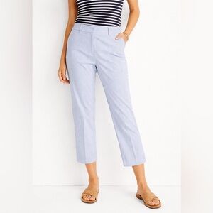 Loft Curvy Crop Blue and White Striped Woman's Pants Light Weight Nautical 4 NWT